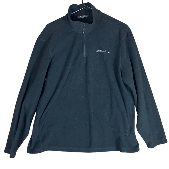 Eddie Bauer Mens Sweatshirt Black Fleece 1/4 Zip Outdoor Long Sleeve Large - Picture 1 of 12